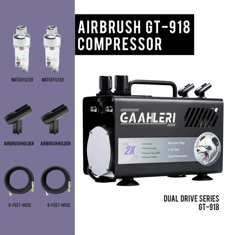 Dual Drive Series Airbrush Kit Compressor GT-918 by Gaahleri