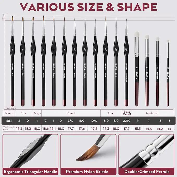 Nicpro 16pc Brush Set with Zipper Case by Battlebrush Games